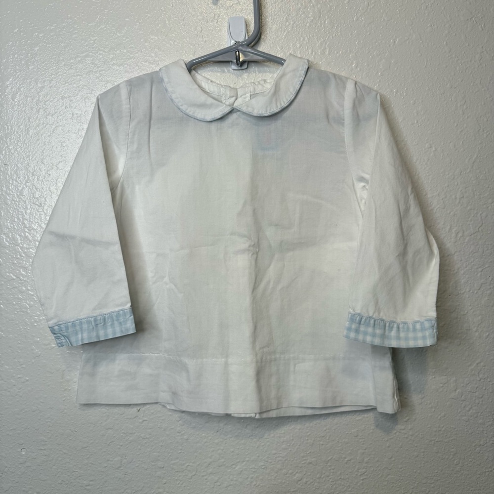 Red Beans Long Sleeve With Gingham Trim Peter Pan Collar Shirt Size 2